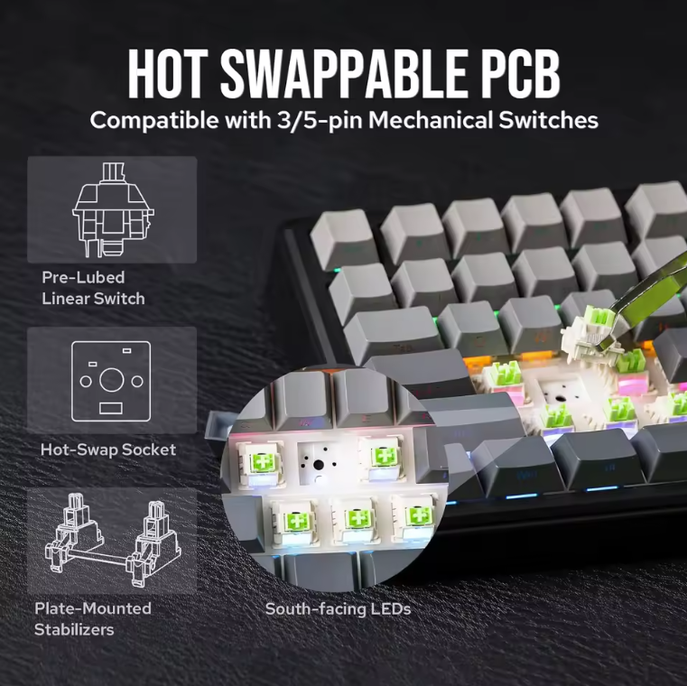Aula F75 MAX wireless mechanical keyboard with hot-swappable switches and PBT keycaps